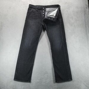 Levis 501 Jeans Mens 36x32 Black Button Fly Straight Leg Stretch Faded